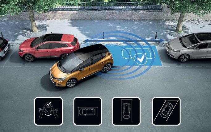 Noguruma brīdinājuma signāls un indikators Pateicoties satiksmes analīzes sistēmai, kas aktivizējas pie 60 km/h liela ātruma, jaunais Renault SCENIC atpazīst ar