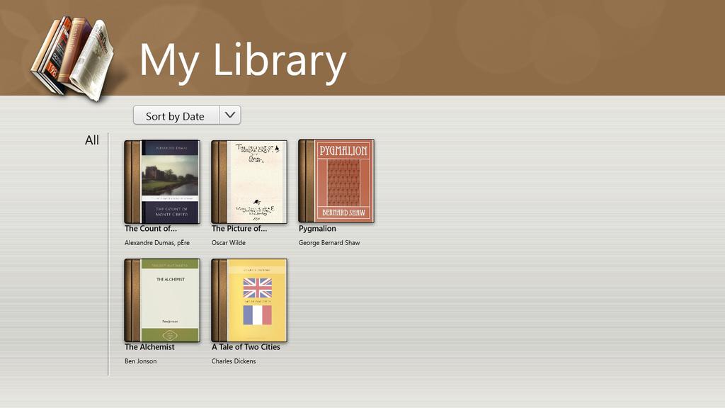 Piedāvātās ASUS lietojumprogrammas My Library (Mana bibliotēka) Izmantojot integrēto interfeisu My Library (Mana bibliotēka) savām grāmatu kolekcijām, varat novietot un sakārtot iegādātās un