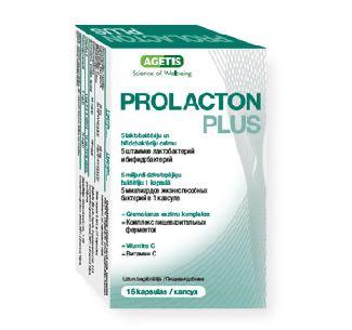 PROLACTON PLUS 5 laktobaktēriju un bifidobaktēriju celmi: 5 x10 9 KVV dzīvotspējīgu baktēriju,