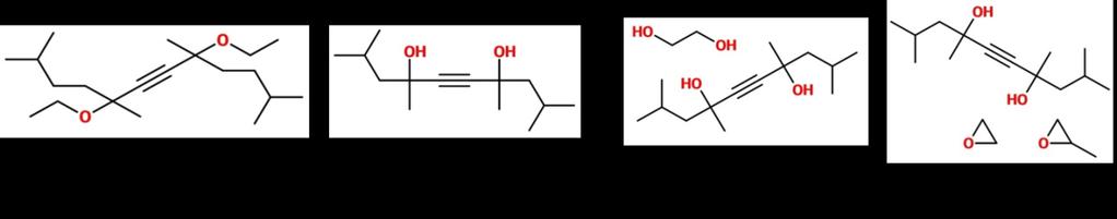 Fig. 2.5. Chemical structure of Dynol and Surfynol surfactants. Fig. 2.6. Chemical structure of Carbowet surfactants; polar head groups are obtained from polymerization of ethylene oxide. 2.4.