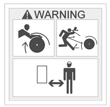 Risks savainot rokas, uzmanieties no lidojošiem priekšmetiem sargiet rokas un neejiet pārāk tuvu mašīnai (brīdinājuma uzlīme 1530055) Turieties drošā attālumā no mašīnas, kad to izmantojat, un