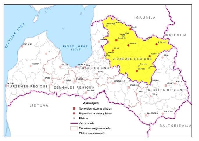 01 Reģiona vizītkarte Vidzemes reģions ir viens no 5 (pieciem) plānošanas reģioniem, kas teritoriāli ir teritoriāli lielākais Latvijā, aizņemot 23,6 % no valsts teritorijas.