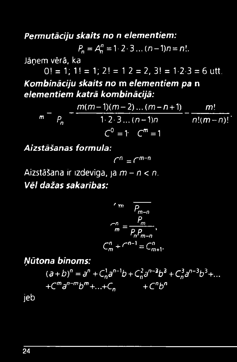 ..(n -1 )n n \(m -n )\' Aizstāšanas formula: C = 1- Cm= 1 Cn = C m~n Aizstāšana ir izdeviga, \a m - n < n.