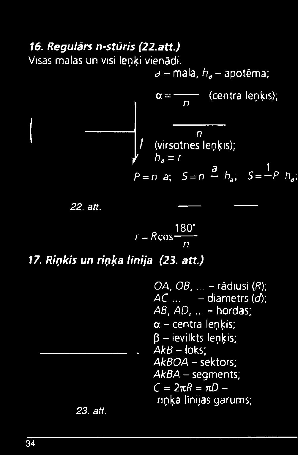 P ha\ 2 2. att. 180 r - R cos----- n 17. Riņķis un riņķa lini ja (23. att.) 2 3. att. OA, OB,... - rādiusi (/?); A C.
