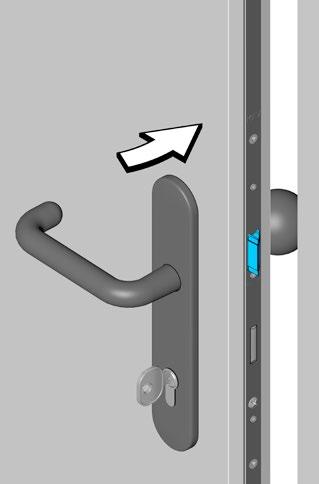 Bloķēšanas elementi 5.. Mēlītes darbība 2 Mēlīte [] ir paredzēta tam, lai durvis atbloķētā stāvoklī turētu aizvērtas.