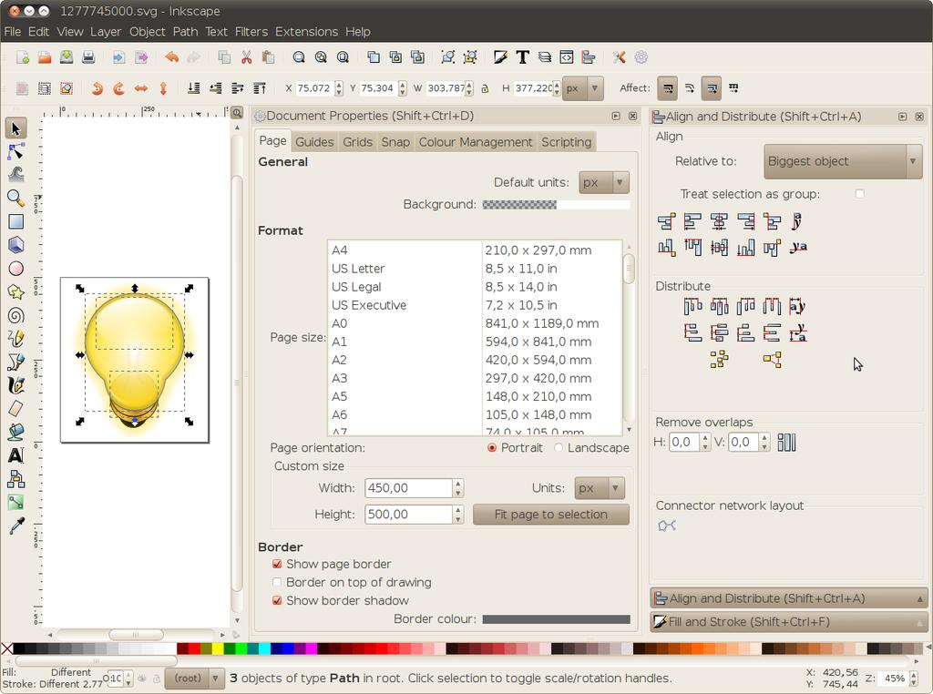 Inkscape vide Kad panākts vēlamais lodziņa novietojums, to var pieslēgt dokam ar virsraksta joslas konteksta izvēlnes komandu Lock.