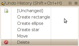 Jaunas datnes izveidošana, darbības ar dokumentu Komanda Edit / Undo History (Shift+Ctrl+H) atver dokojamu dialoglodziņu, kurā redzama visa dokumenta rediģēšanas vēsture, sākot ar tā atvēršanu: