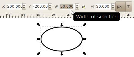 Vienkāršu figūru un līniju zīmēšana Ap figūru parādās atlases rīka izmēra maiņas turi melnas divvirzienu bultiņas, bet virs dokumenta atlases rīka vadības josla: pēc vajadzības laukos X un Y ievada