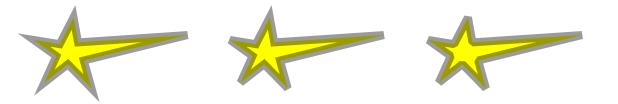 Attēlā zvaigznes ar 8 px platu kontūru un Mitre, Round un Bevel formas savienojumiem: Formai Mitre ir papildu