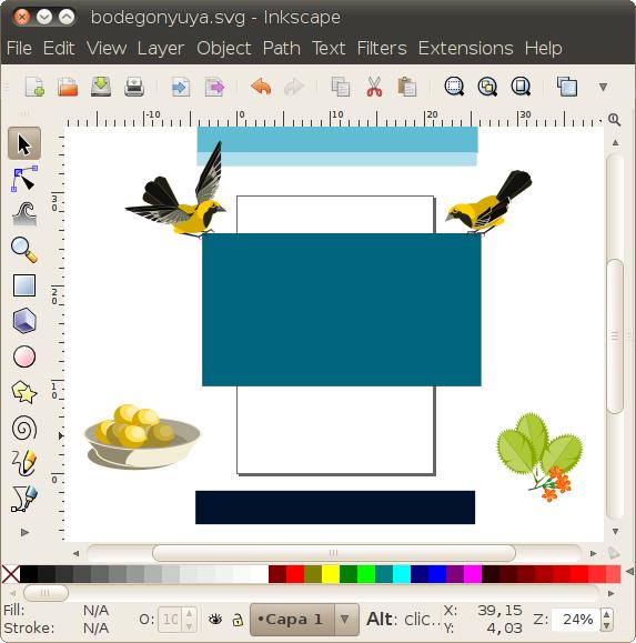 Inkscape vide Atšķirībā no tekstapstrādes un rastrgrafikas lietotnēm lapas robežas nenosaka dokumenta robežas, un darba gaitā zīmējuma elementus var brīvi