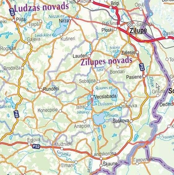 Zilupes novada karte Ciblas, Kārsavas, Ludzas un