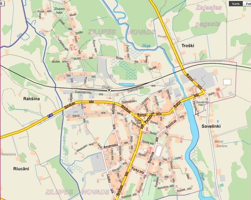 Zilupes pilsētas karte Ciblas, Kārsavas, Ludzas un