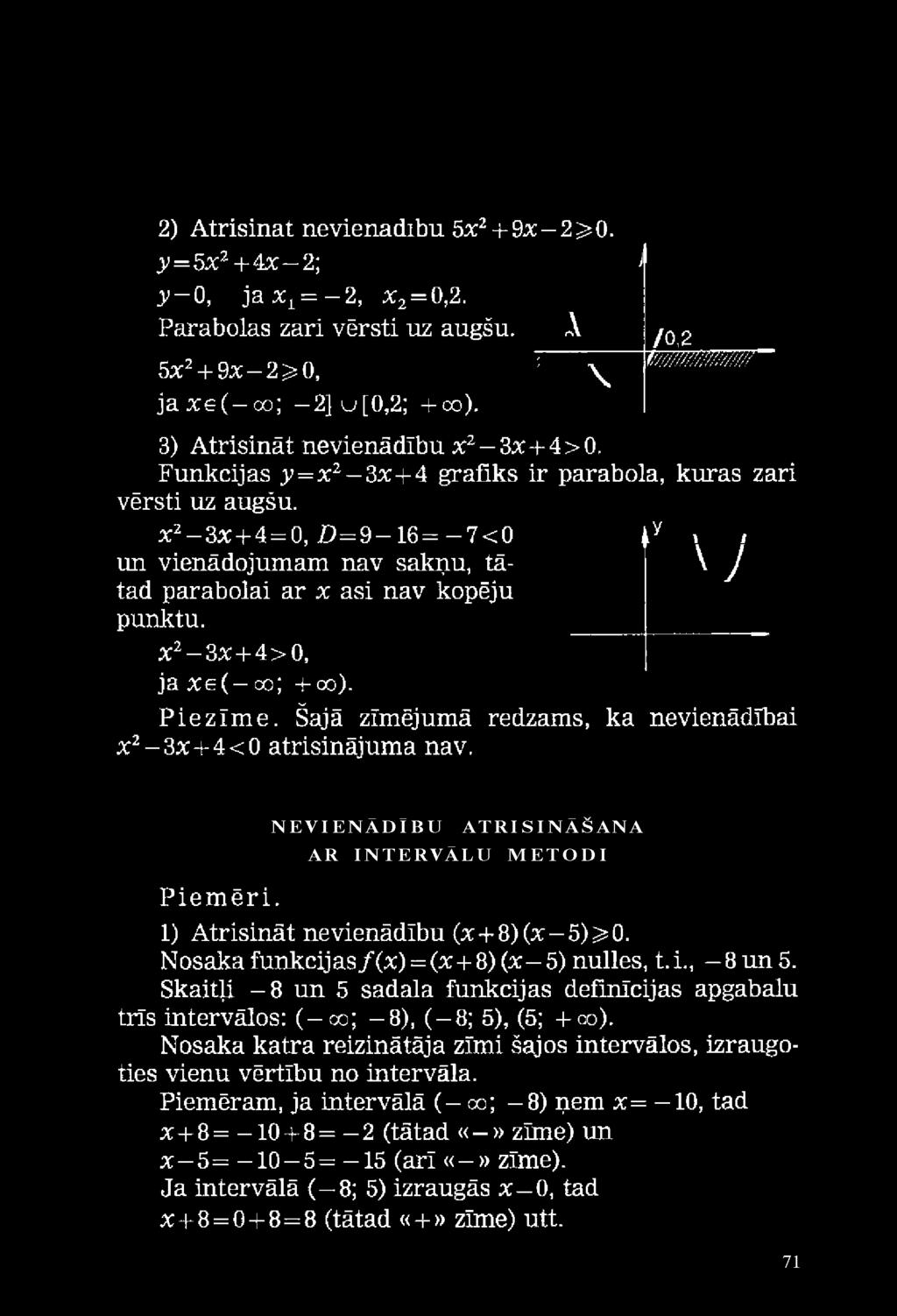 0 = 9-1 6 = 7<0 i y i i un vienādojum am nav sakņu, tā- \ j tad parabolai a r x asi nav kopēju punktu. x 2-3% + 4> 0, ja x e (-o o ; +qo). P ie z īm e.