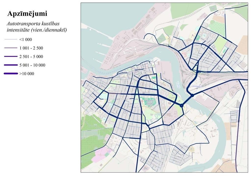 7. attēls. Modelēšanai izmantotā autotransporta kustības intensitāte Ventspils pilsētā 3.