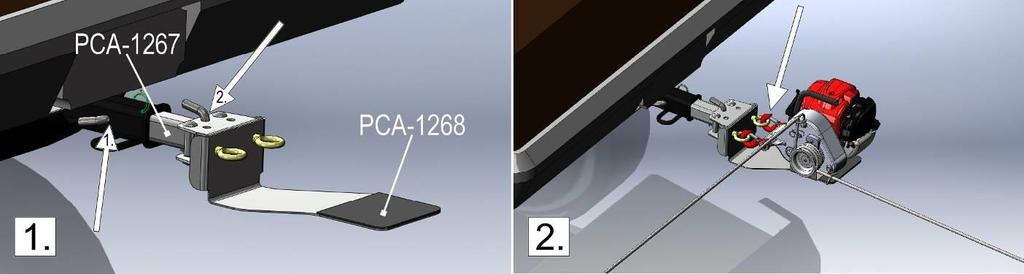 Vinčas atbalsta plāksnes (PCA-1268) izmantošana ar Heck-Pack sistēmu 50 mm Eiropas āķiem (PCA-1266) un vinčas atbalsta plāksnes adapteram (PCA-1265) 1) 1. attēls.
