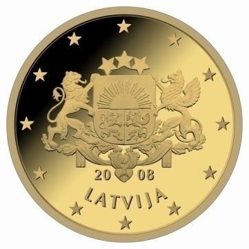 Latvijas eiro monētas 5, 2 un 1 centu monētu reversā mazais