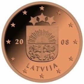 lielais Latvijas valsts ģerbonis 1 un 2 eiro monētas reversā