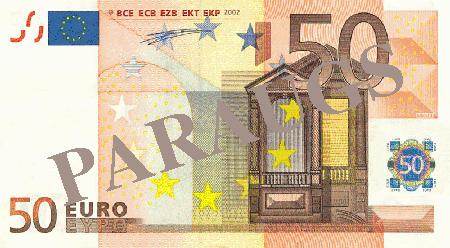 Eiro drošības pazīmes Pagrozot banknoti, aversā redzams mainīgs hologrammas attēls.