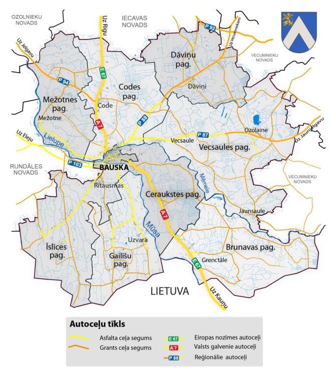 Bauskas novada teritorija izvietota Latvijas un Zemgales reģiona centrālajā daļā, robežojas ar Iecavas, Vecumnieku, Rundāles, Ozolnieku novadu un Lietuvas Republiku.
