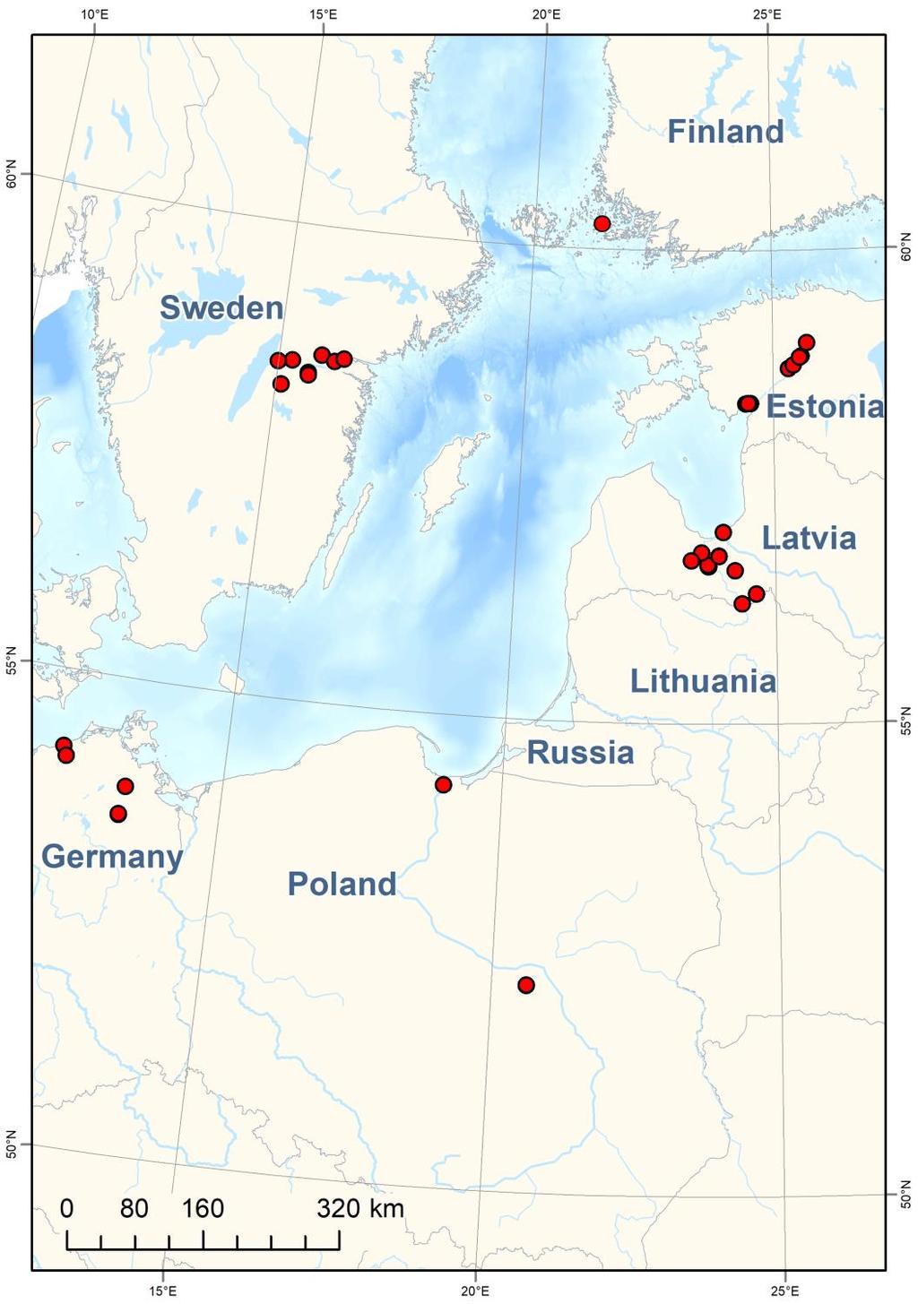 Paraugu ievākšanas vietas Baltijas