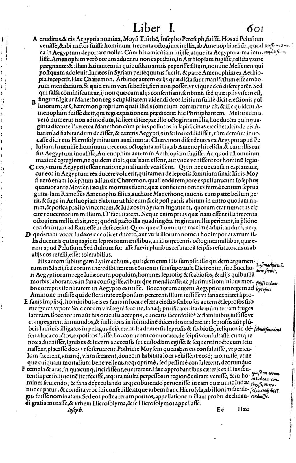 Liber I. 601 A etuditus.& eis Acgyptia nemiua, Moyfi Tifirhë, Iofephe Petefephfuifie.